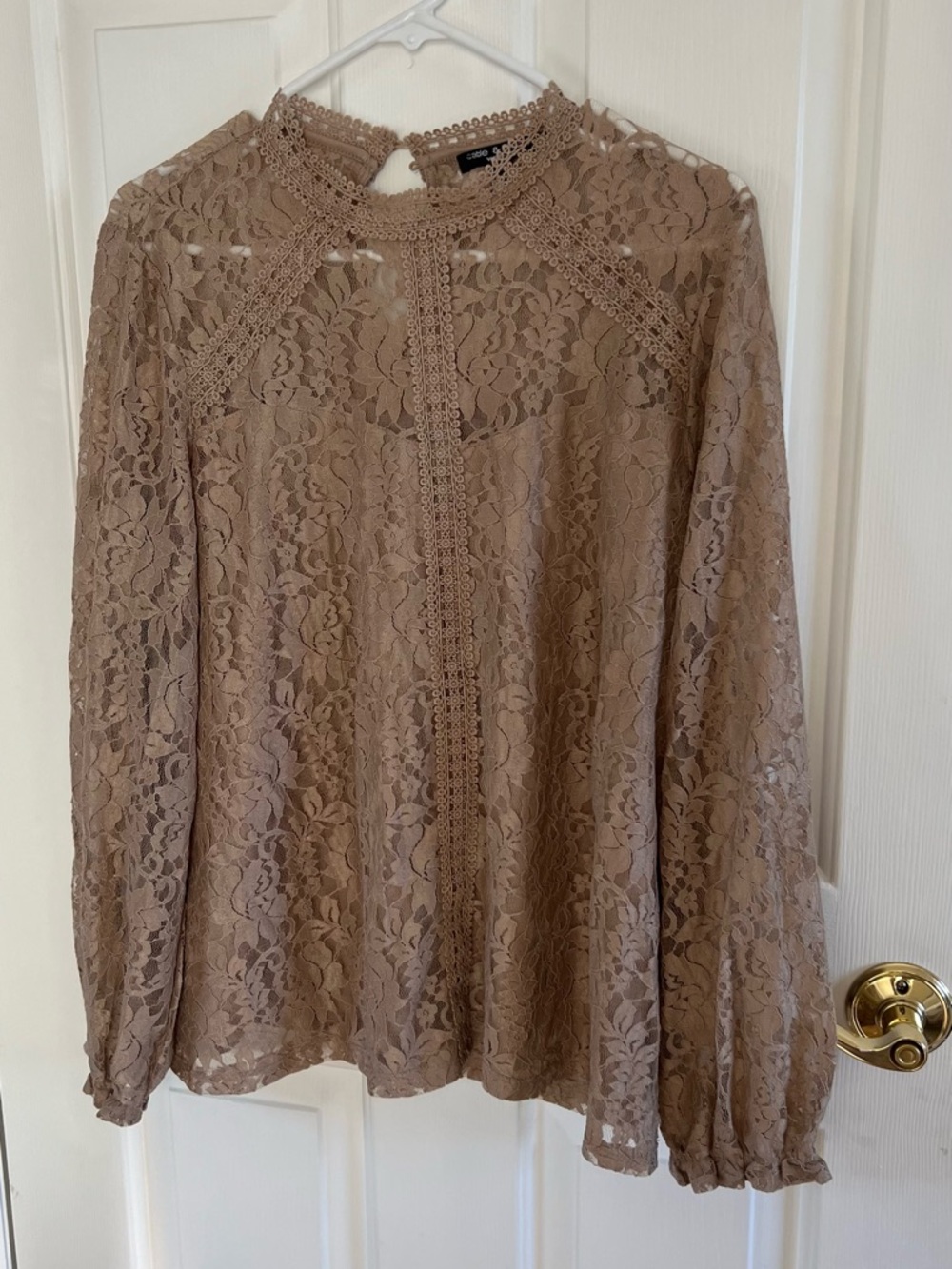 Lace Mock Neck Blouse - Taupe